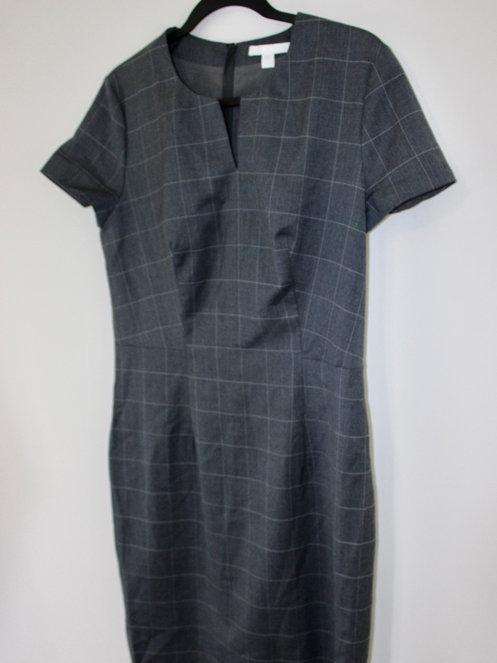 Hugo Boss Gray Windowpane Plaid Wool Sheath Dress Short Sleeve Size 4